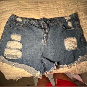 SHEIN Blue Distressed Jean Shorts